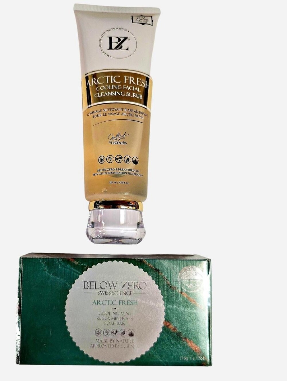 BELOW ZERO Arctic Fresh Cooling Facial Scrub and Mint & Sea Mineral Soap Bar DUO